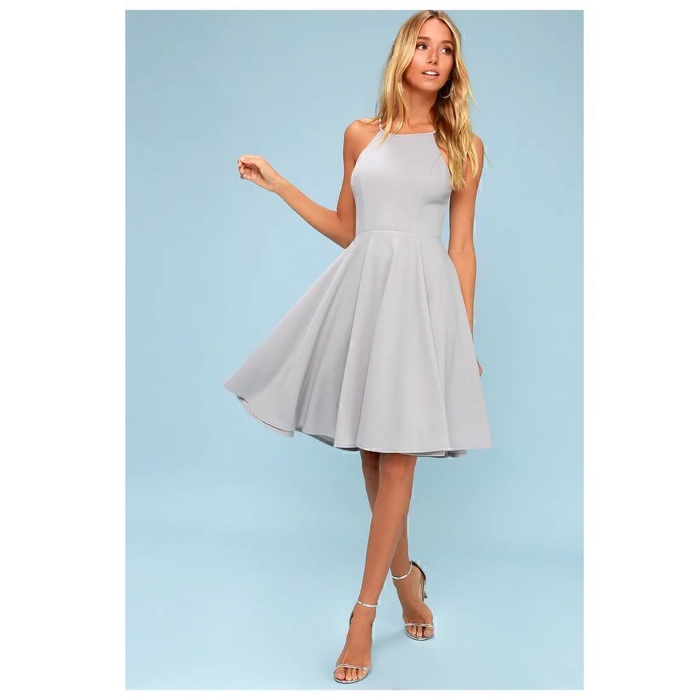 NWT Lulu’s Irresistible Charm Grey Fit & Flare MIDI A-Line Dress